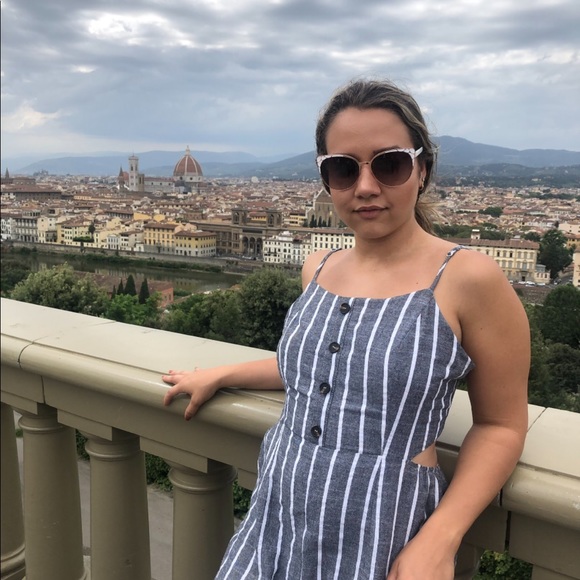 Grey & white stripe linen look jumpsuit - Picture 2 of 4